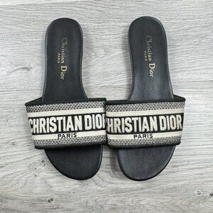 Christian Dior Sandals 38 Black White Spell Out Made in Italy Womens
